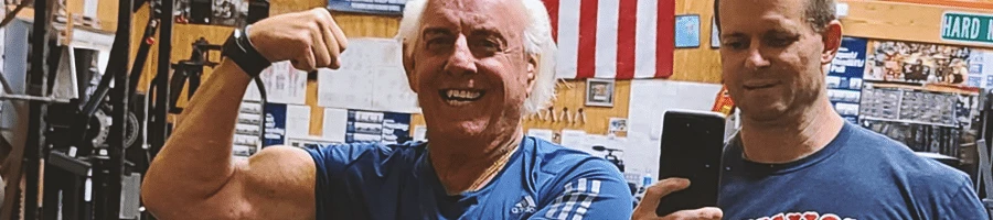 A photo was taken during Ric Flair's workout in the gym