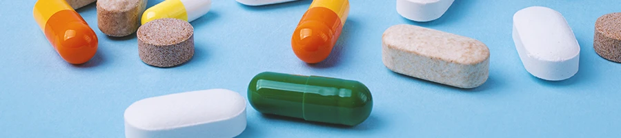 Close up shot of a bunch of pills