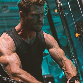 Chris Hemsworth working out in the gym