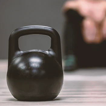 Close up shot of a kettle ball in the gym