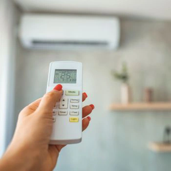 Woman holding an aircon remote