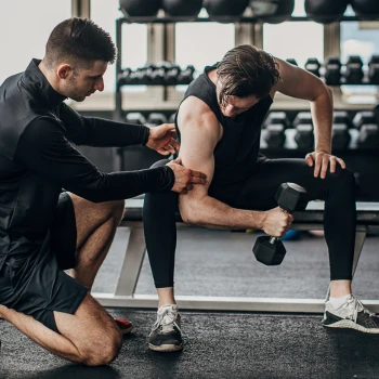 Man getting help from coach