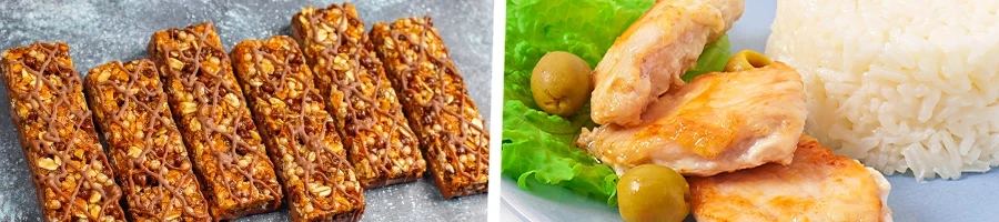 Protein bars with rice and skinless chicken