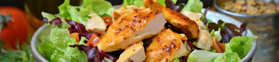Top view of salad with chicken breast