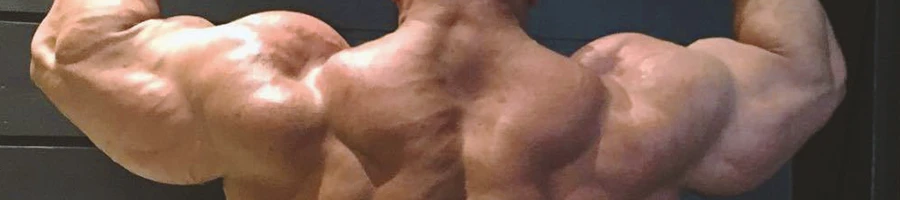 Big Ramy flexing his back muscles