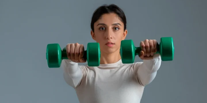 Person doing a dumbell front raise
