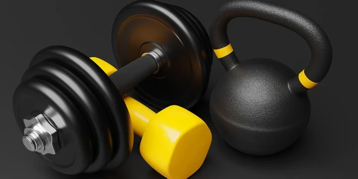 Dumbbells and kettlebell for workout