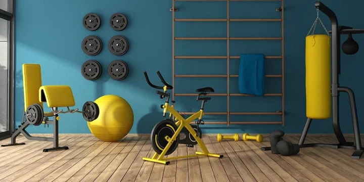 A beautiful yellow-themed home gym