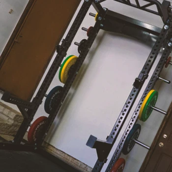 A half rack at a home gym