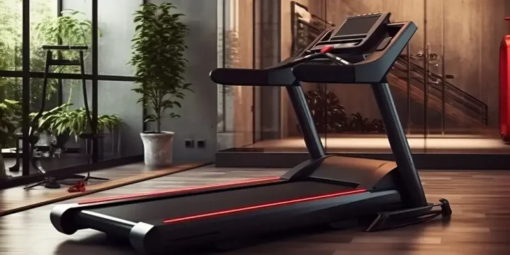 black treadmill in a home gym