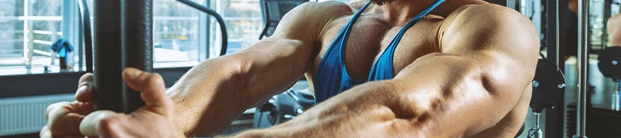 A person working out his arms in the gym