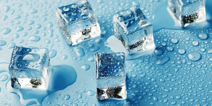 A top view of ice cubes that will be used for ice baths