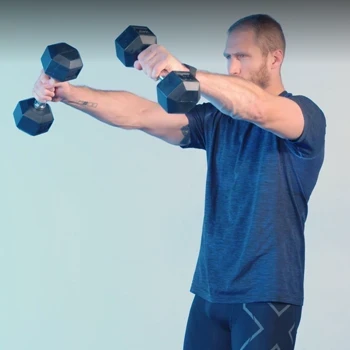 A guy doing dumbbell front raise workout