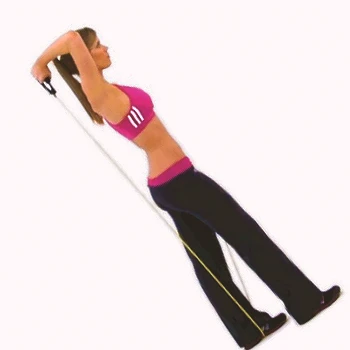 A person doing a Single-arm Band Overhead Tricep Extension