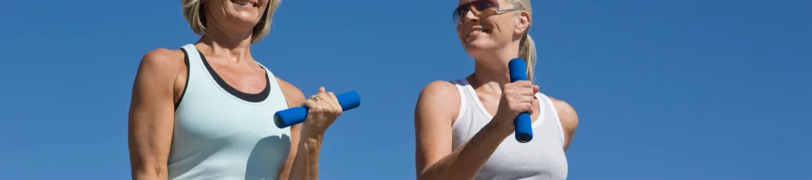 People walking with dumbbells