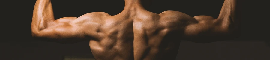 A person flexing his back muscles