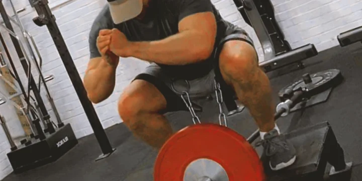 A person doing a belt squat at the gym