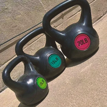 Close up shot of kettlebells