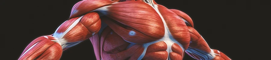 A muscle anatomy graphic stretching its upper body