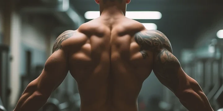 A man showing intense back muscles