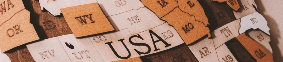 Close up visual wood map of USA