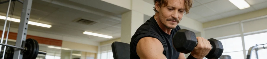 Johnny Depp working out in the gym