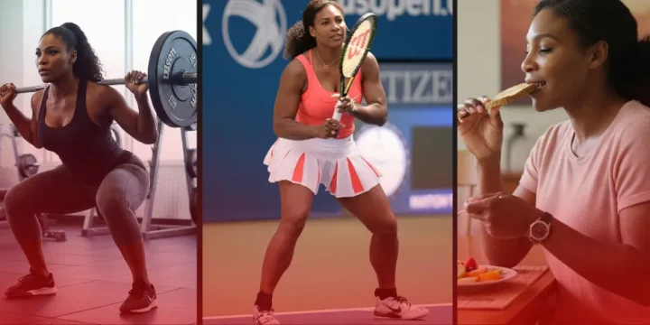 Serena doing a workout and eating healthy diet to maintain her tennis career and body