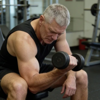 Stephen Lang doing barbell curls