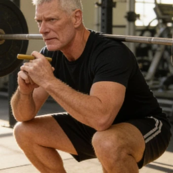 Stephen Lang doing squats