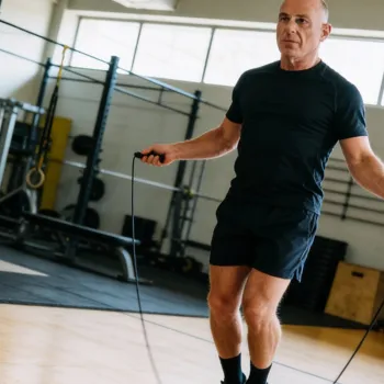 David doing a jump rope exercise in the gym