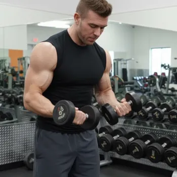 Derek working out his arms in the gym