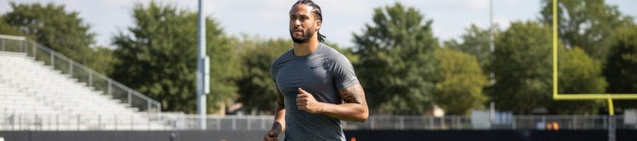 Colin jogging on the football field