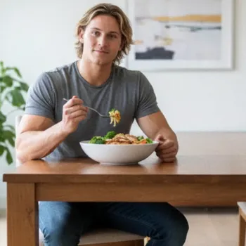 Alex eating healthy for his lunch