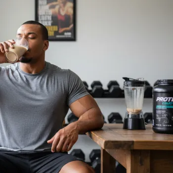 Larry drinking whey protein