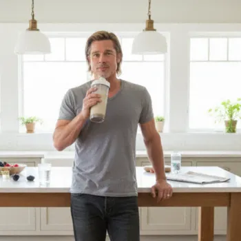 Brad pitt taking a sip from his supplement