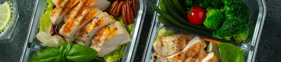 A healthy meal plan on a container