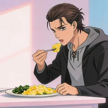 Eren eating breakfast