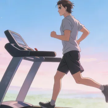 Eren doing a jog exercise on the treadmill
