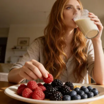 Karen eating healthy meal in the gym