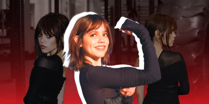 Jenna Ortega collage at the gym