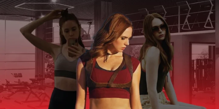 Karen Gillan collage at the gym