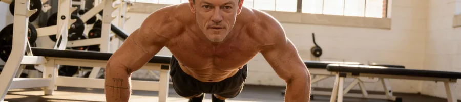 Luke Evans doing a push up workout
