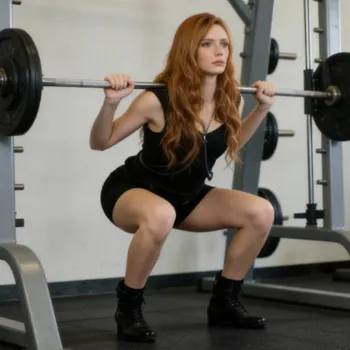 Karen doing squats in the gym