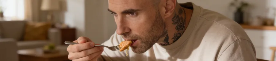 Adam eating healthy diet for lunch