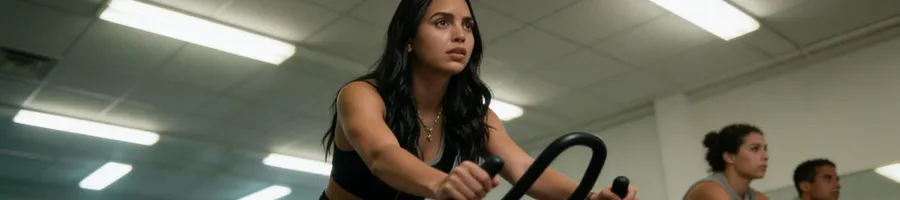 Melissa Barerra doing a bicycle workout in the gym