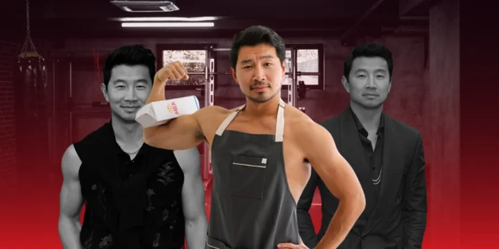 Simu Liu collage in the gym