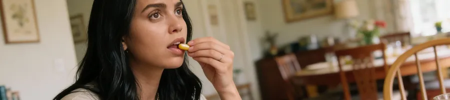 Melissa having supplements of vitamin in the morning