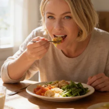 Julianne taking her healthy lunch