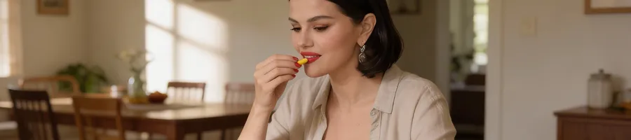 Selena taking her vitamin supplement