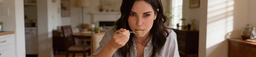 Sandra eating healthy diet on lunch